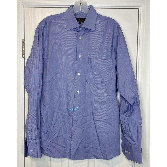 Polifroni Men's Button Up Long Sleeve Dress Shirt Blue White Size Large 16 - Picture 1 of 6